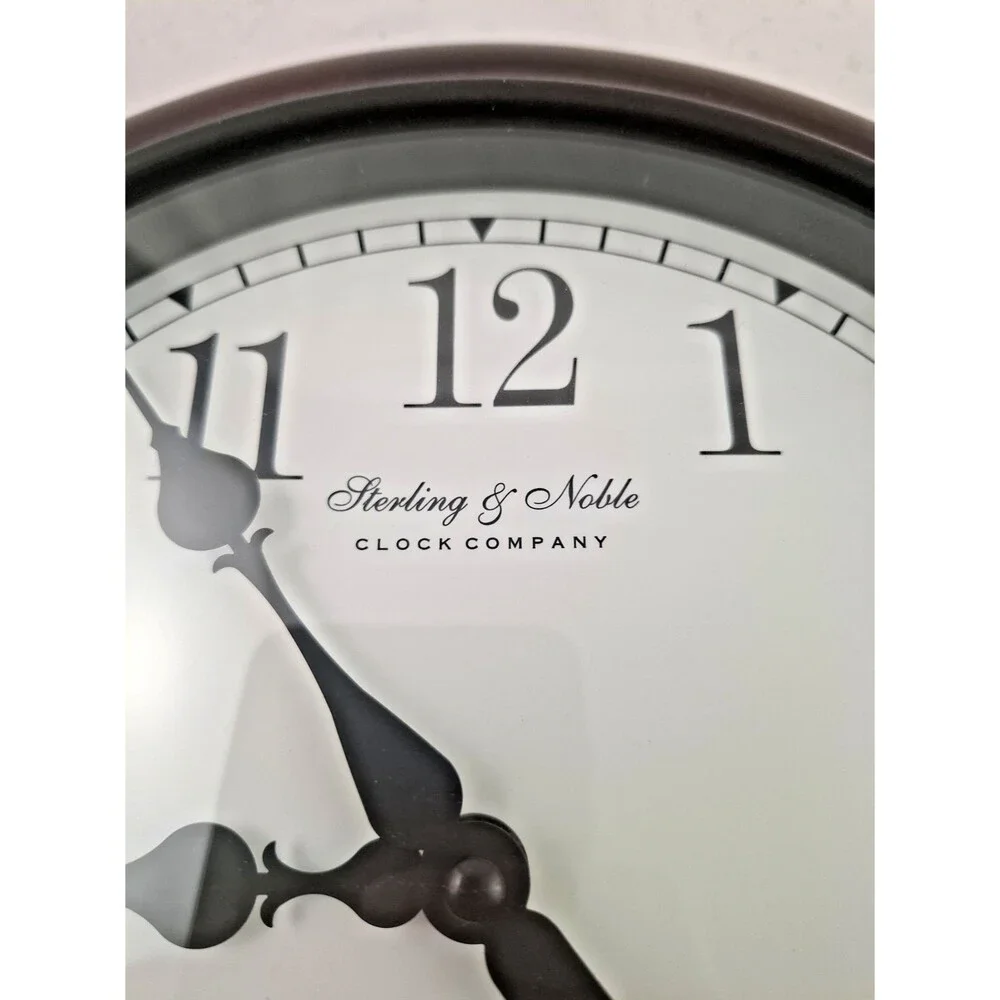 Sterling & Noble Round Wall Clock 12” Dark Walnut Frame Metal Case Excellent